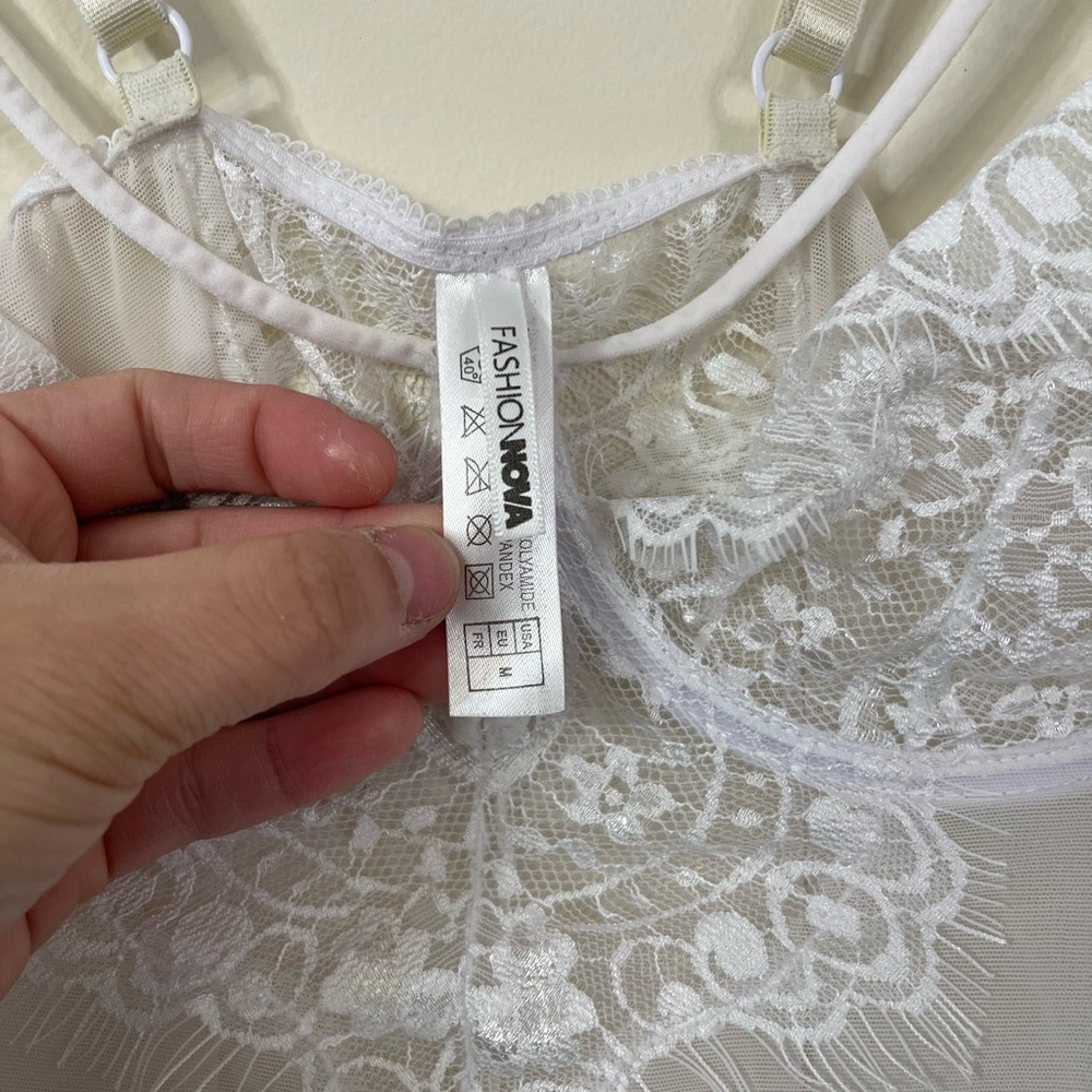 Fashion Nova White Lace See Through Corset Lingerie Bodysuit - Picture 5 of 11